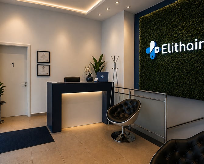 Der Lobbybereich des Elithair PRP Standort in Berlin