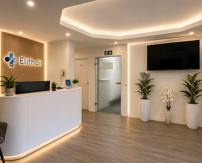 Der Lobbybereich des Elithair PRP Standort in Düsseldorf