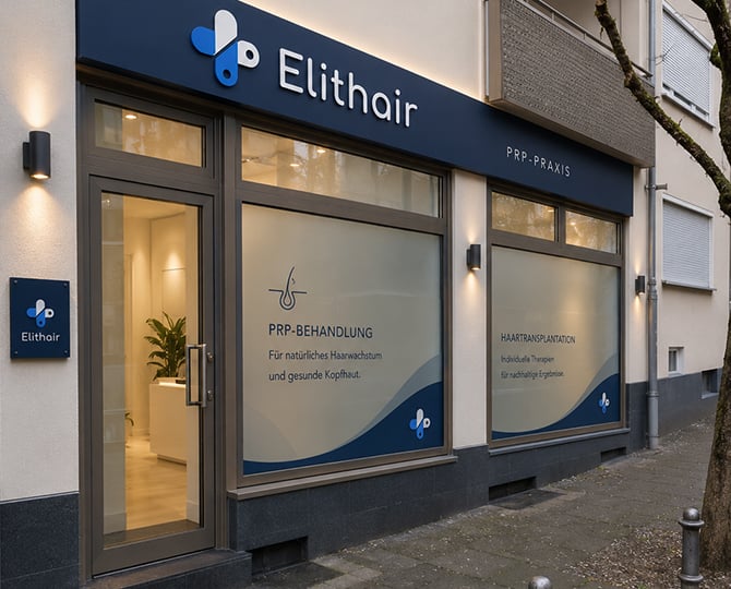 Außenansicht des Elithair PRP Standort in Frankfurt