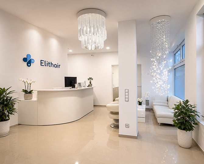 Der Lobbybereich des Elithair PRP Standort in Frankfurt